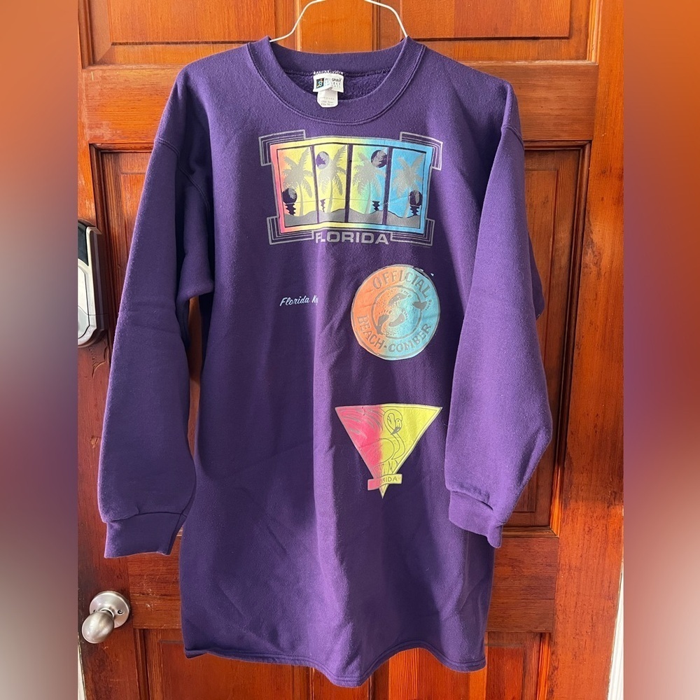 Vintage 80s 90s Florida Keys Sweatshirt Dress – Purple Oversized Beach Graphic - Picture 9 of 9